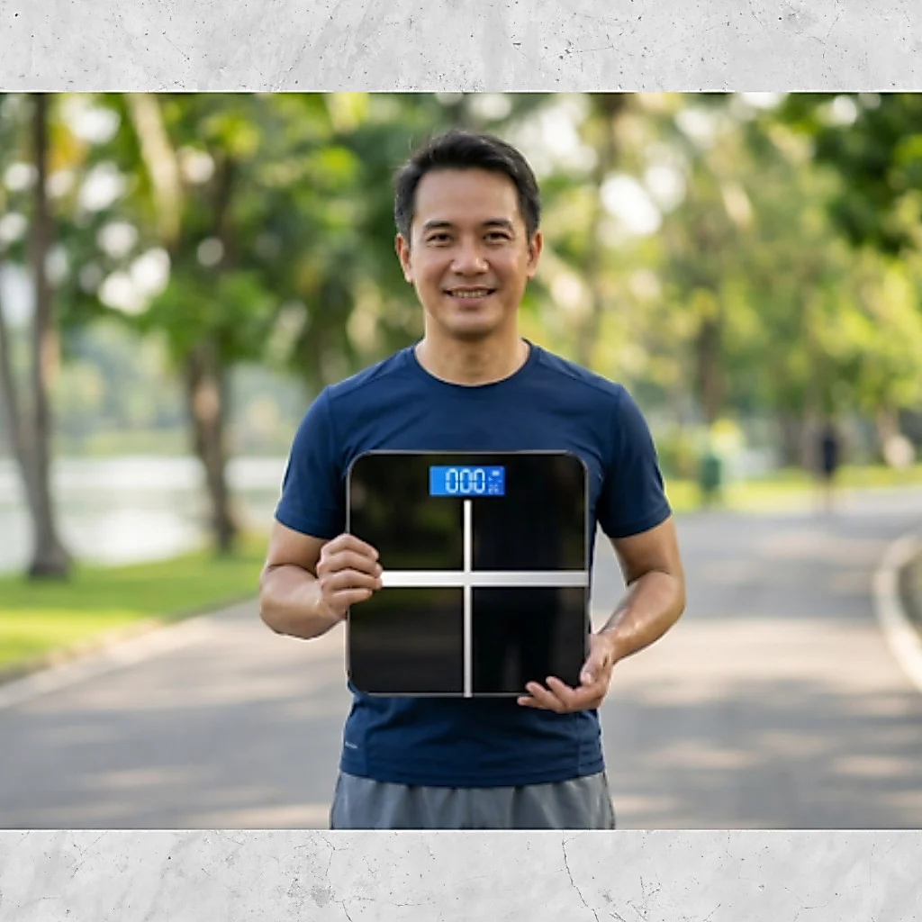 จอ LED ใช้ถ่าน เครื่องชั่งน้ำหนักดิจิตอล แสดงอุณหภูมิ พร้อมสายวัดตัว Digital Weighing Scale