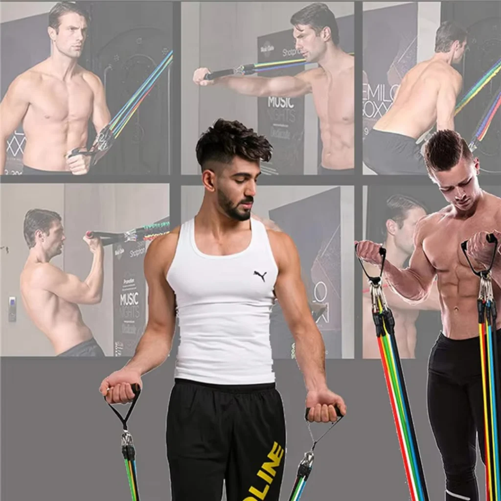 หัวตะขอเหล็กใหญ่ ยางยืดสายแรงต้าน  Resistance band 11 pcs ยางยืดออกกำลังกาย