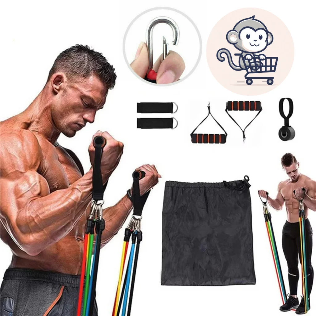 หัวตะขอเหล็กใหญ่ ยางยืดสายแรงต้าน  Resistance band 11 pcs ยางยืดออกกำลังกาย